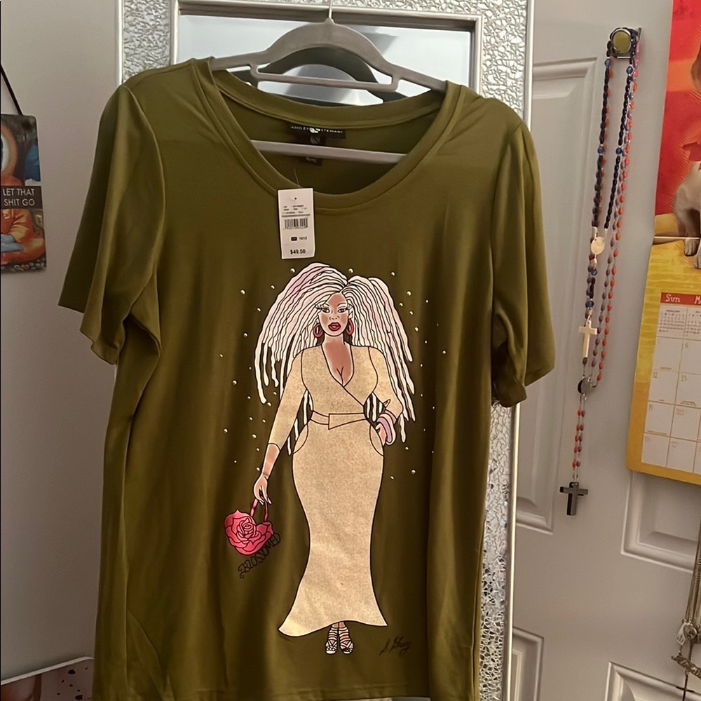Stylish Olive Green Graphic Top